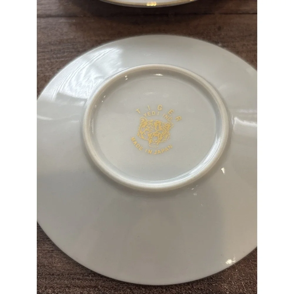 4 Tiger Yedi Porcelain‎ Cup Saucer Gold Leaf Small Tea   Espresso Coffee